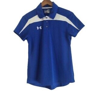 Under Armour Womens Polo Shirt Semi Fitted Heat Gear Blue White Sz M
